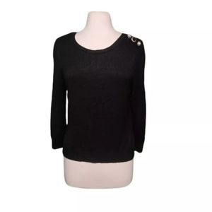 White House Black Market Sz M Black Crew Neck Sweater w/ Jeweled Accents